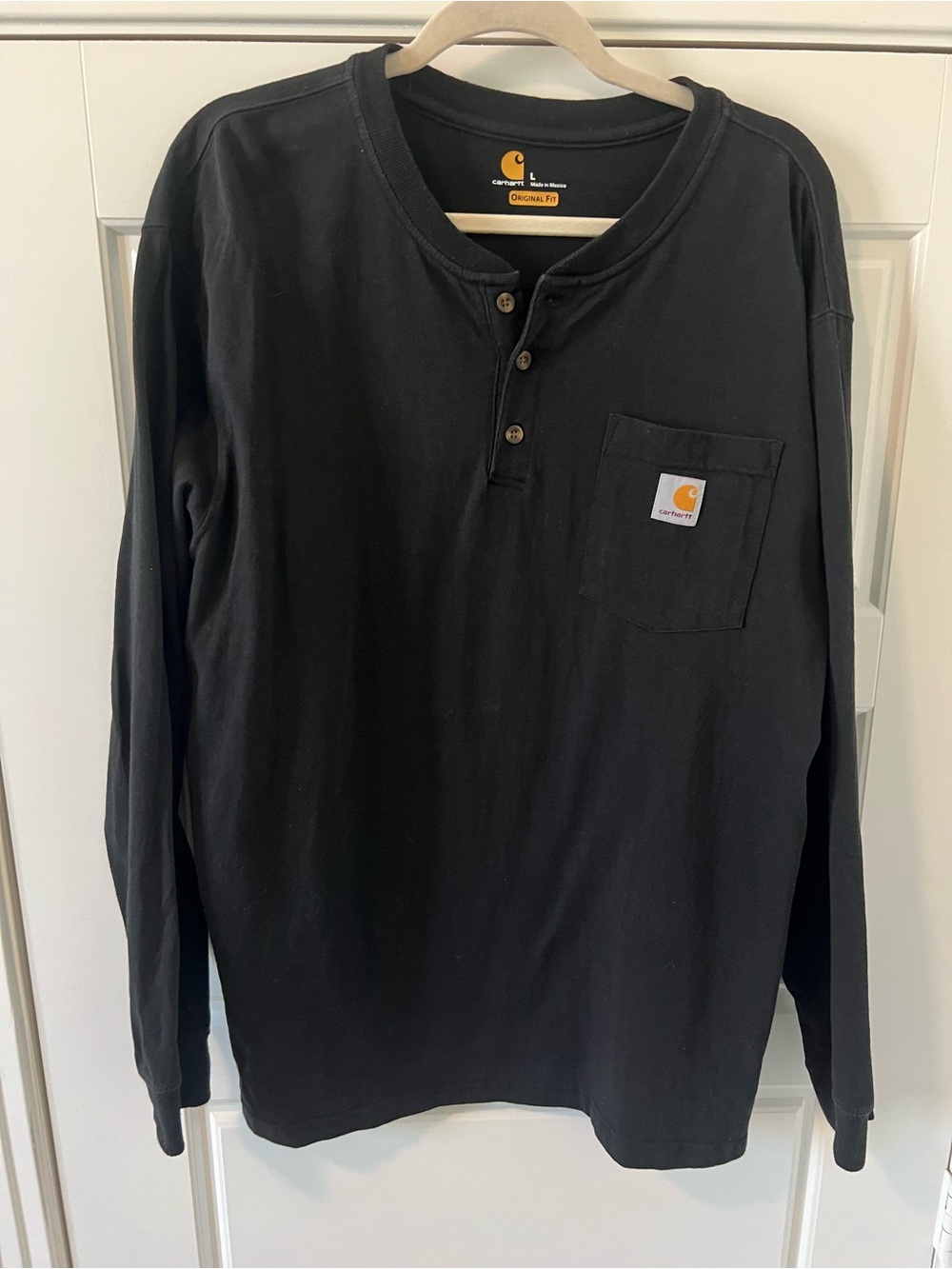 Carhartt Black Long-Sleeve Henley Pocket Shirt with Logo Patch